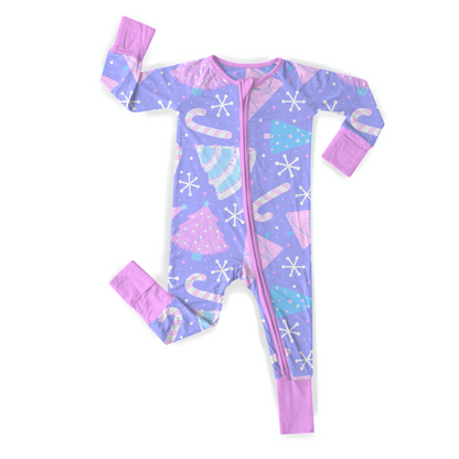 Pre-Order Sugar Plum Pines Girls Bamboo Baby 2 Way Zip Romper