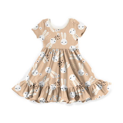 Sleepy Summer Bunnies Girls Bamboo Twirl Dress