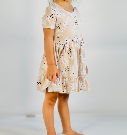 Sleepy Summer Bunnies Girls Bamboo Twirl Dress